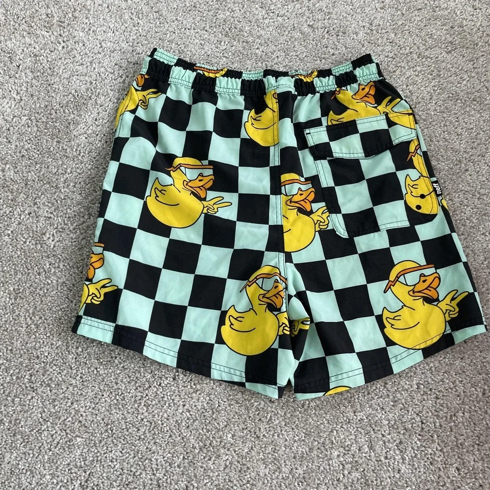 Neff Swim Shorts Mens Large Multicolor Duck Checkered Stretch Trunks Beach